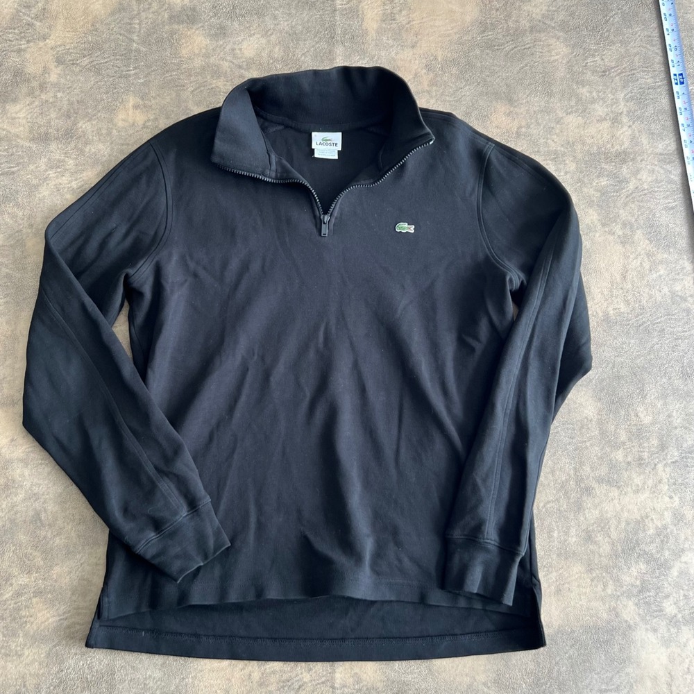 Lacoste Quarter Zip Pullover Mens 5 L Black Cotton Mock Neck 5191L